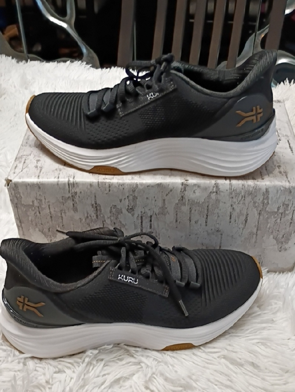 KURU Cloud Atom 2 Women's Black & White Athletic Walking Shoes Plantar Fascitis
